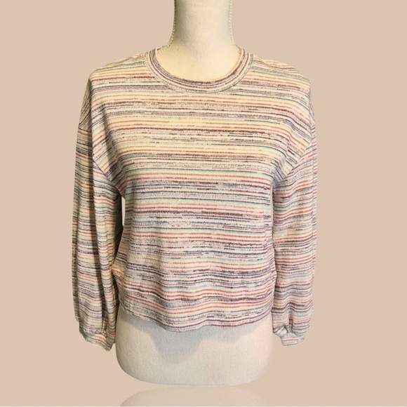 Madewell ‘Bubble-Sleeve Crop Top’ Sweatshirt in “Rainbow Stripe” Size Small - Picture 5 of 16